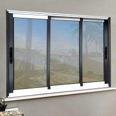 Janela Elite 3 Folhas Moveis Sequenciais 100 X 200 Vidro Reflex Mix Preto