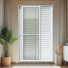 Porta de Correr Venez. 3 Folhas Moveis 210 X 200 Elite com Fechadura Tetra Vidro Liso Branco