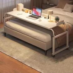 Mesa sobreposta para computador, mesa para laptop, mesa sobreposta, ajuste de altura 65-95 cm, carrinho de armazenamento com rodinhas, mesa para laptop com rodas, estação de trabalho para co