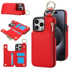 Capa carteira para iPhone 11 Pro Max, 3 compartimentos para cartão, 1 bolso com zíper, suporte de fecho magnético com suporte de anel à prova de choque com bloqueio de RFID para iPhone 11 Pro Max