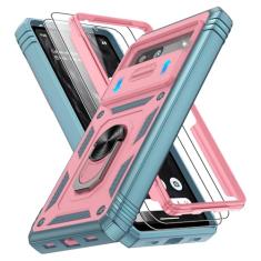 Capa para Google Pixel 7A com capa de câmera deslizante e protetor de tela *2, capa para Pixel 7A embutida em anel giratório de 360°, capa protetora de grau militar para capa de celular Google Pixel