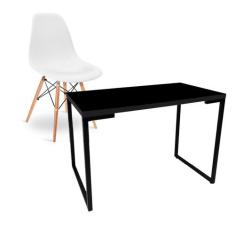 Kit Mesa Para Computador Escrivaninha Porto Preto 120 cm e Cadeira Eif