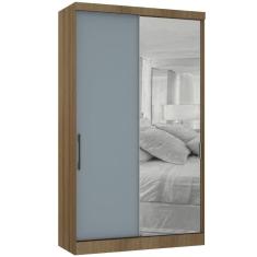 Guarda Roupa Modulado 134,50cm 2 Portas De Correr Com Espelho Paris Avelã Pf Com Grey Sky Pf