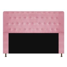 Cabeceira Estofada Brenda 160 cm Queen Size Com Botonê Suede Rosa Bebê