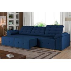 Sofá 5 Lugares 260 Cm Retrátil Reclinável D26 Mola Brasil Suede Azul -