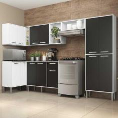 Armário de Cozinha Completa 6 peças Xangai Zouk Multimóveis, Branco/Pr