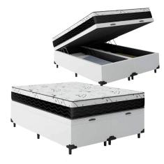 Cama Box Baú King 193 Tecido Sintético Branco Com Colchão One Face D33 - Bello Box - 58x193x203cm