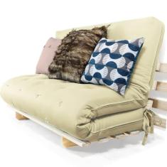 Sofa Cama Casal Futon Oriental Bege Madeira Maciça