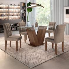 Conjunto Sala de Jantar Mesa Classic Tampo de Vidro 4 Cadeiras Vitória