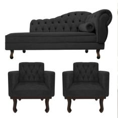 Kit Diva Recamier Diana 140cm Lado Esquerdo e 02 Poltronas Classic Lin