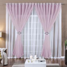 Cortina 2 Mts Voal Sala Quarto para Trilho Suisso Barata Rosa