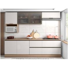 Cozinha Completa Etna 7 peças Balcão Cooktop Poliman Móveis, Carvalho 