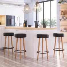 Kit 4 Banquetas Altas Estofadas Roma 70Cm Preta - Adz