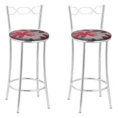 Kit 2 Banquetas Cromadas Bc51-b E511 Cromado/Vermelho
