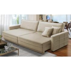 Sofá Sem Caixa Retrátil e Reclinável 2,10m com Molas Karen Veludo Bege Adonai Estofados