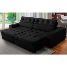 Sofá Retrátil e Reclinável 3 Lugares com Molas 2,30m Dani Suede Preto Adonai Estofados