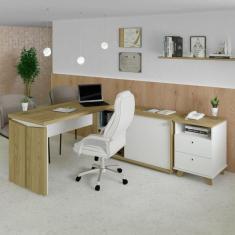 Conjunto Home Office 2 Peças 1 Escrivaninha em L Smart com 1 Gaveteiro Day Artany Olmo/Branco