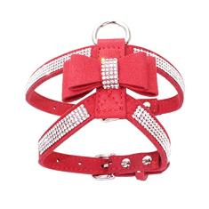 Arnês vermelho de Natal extra pequeno para cães, colete de strass para gatos com gravata borboleta, filhote, gatinho, fofo, brilhante, lindo diamante de cristal para animais de estimação pequenos,