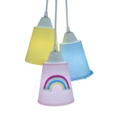 Lustre Pendente Luminária Deteto Cacho Tecido Arco Íris Bivolt