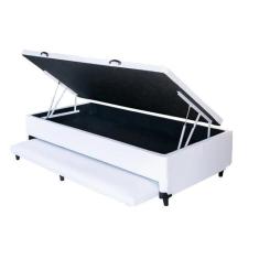 Cama Box Baú Solteiro Com Auxiliar Sintético Branco (Espuma só na Auxi