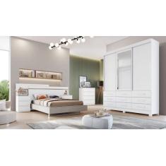 Guarda Roupa Solteiro com Espelho 3 Portas 9 Gavetas - Buriti-Branco -