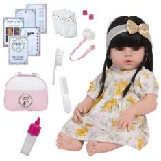 Boneca Reborn Realista Morena Linda Enxoval Completo 46cm - Cegonha Re
