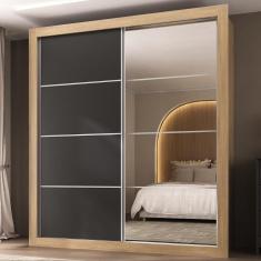 Guarda-roupas Casal Com Espelho 2 Portas De Correr 4 Gavetas Dallas Multimóveis Mp4272 Preto Preto