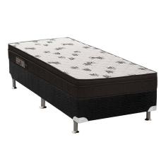 Cama Box Solteiro: Colchão Espuma D45 Ortobom Light Ortopilow + Base Crc Suede Black(88X188)