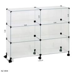 Balcão de Atendimento Modulado em Vidro com Rodízios - 1,20 x 1,00 X 0