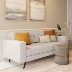 Sofá 2 Lugares Pé Palito Happy Linho Cotton Cru