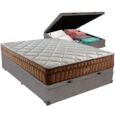 Cama Box Baú Cinza e Colchão Anjos Star Pillow In  Casal Anjos