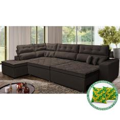 Sofá De Canto Retrátil E Reclinável Esquerdo 3,00x2,36m Molas Cama Inbox Espanha Velusoft Café