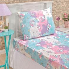 Jogo De Cama Lençol Fantasy Solteiro 02 Peças 100% Algodão Infantil Desenho - Unicórnio Rosa