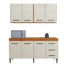 Cozinha Completa Atenas 7 Portas 3 Gavetas em MDF 160cm Off White com Tampo MDP