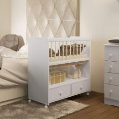 Mini Berço 2 Gavetas com Colchão Moisés Completa Móveis Branco