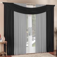 Cortina Tendência 2,00m X 1,70m Para Varão Em Malha Sala Quarto - Preta
