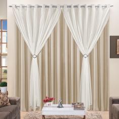 Cortina 3 Mts Sala Quarto Voal Com Microfibra Para Trilho Suisso Bege