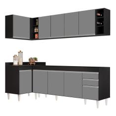 Armário De Cozinha Modulado De Canto Direito 5 Peças Cp43 Balcão Sem Tampo Preto-cinza - Lumil