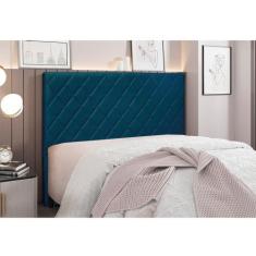Cabeceira Cama Box Solteiro 90 cm Dubai Veludo S04 - D'Rossi, Azul Mar