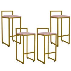 Kit 04 Banquetas Altas Para Cozinha Sala De Jantar Hanna L02 Dourado S