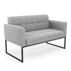 Sofá Namoradeira Elisa Suede Cinza Base Metálica Industrial Preto D03 