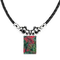 DIYthinker Colar com pingente de corda de couro com pingente de folha de abacaxi