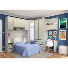 Guarda Roupa Solteiro de Canto com Espelho e Escrivaninha Legno Crema Kashmir Prime Luciane Móveis