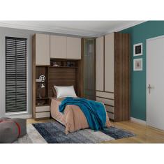 Guarda Roupa Solteiro de Canto com Vidro Reflecta Nogueira Dourado com Connect Prime Luciane Móveis