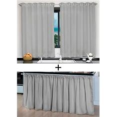 Kit Cortinas de Cozinha Janela Pia Balcão Tecido Liso Cinza