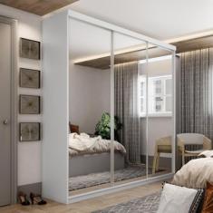Guarda-roupa Solteiro 100% Mdf Bp com 3 Portas de Espelho Geneve Branco