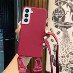 Capa de telefone com alça crossbody para Samsung Galaxy S24 S23 S21 Plus Note 20 S22 Ultra S20 FE Funda capa de silicone macio em TPU, vinho tinto, para Samsung S21