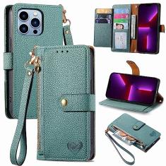 Capa linda capa carteira compatível com iPhone 13 Pro Max, capa flip de couro PU premium com porta-cartões [capa interna de TPU à prova de choque] Capa de telefone com bloqueio de RFID para mulheres e
