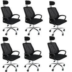 Kit 6 Cadeiras Office Presidente com Encosto e Rodízios Cádis Preto