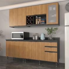 Cozinha Compacta Azaleia 8 Portas e 3 Gavetas com Divisor de Talheres Mármore Lunar/Freijó - Tecnomobili